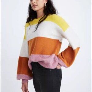 Madewell Womens Size S Striped Gladwell Balloon Sleeve Alpaca Sweater Retro